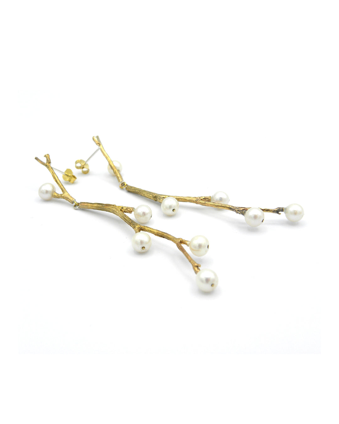 Twig berry pearls Leaf earrings Bronze Gold Handmade Handcrafted Jewels Jewelry Beautiful Accessories Simona Materi