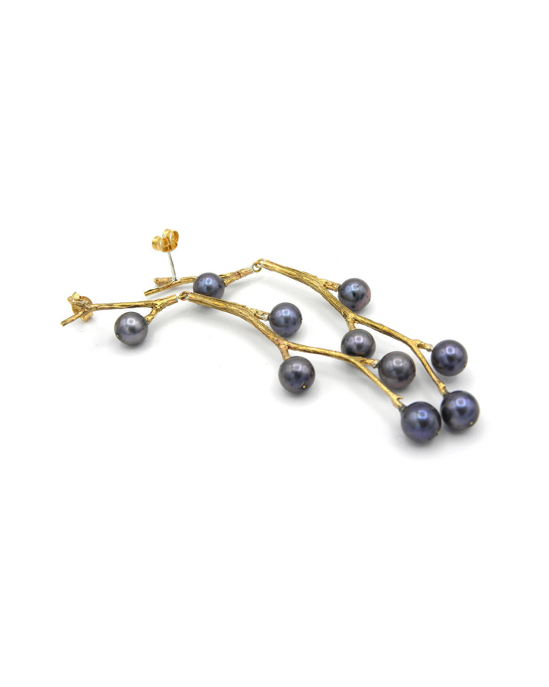 Twig berry pearls Leaf earrings Bronze Gold Handmade Handcrafted Jewels Jewelry Beautiful Accessories Simona Materi