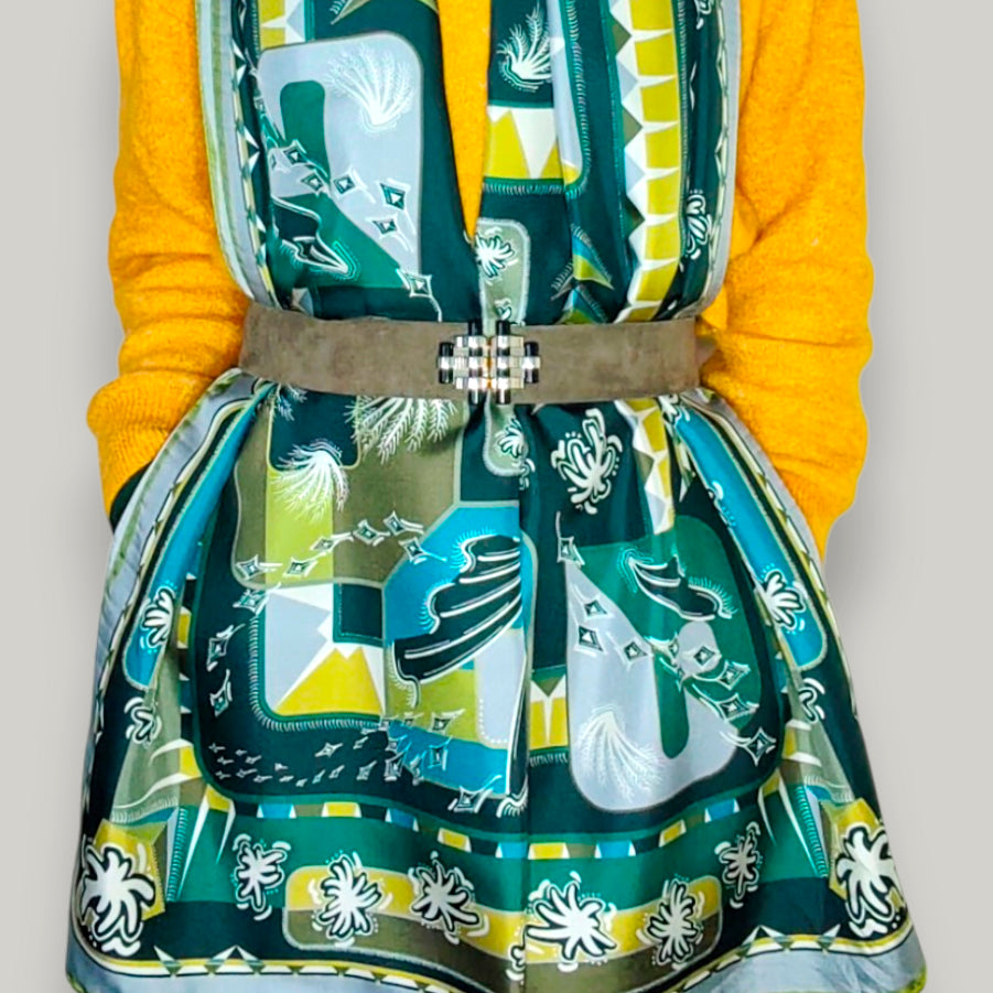 Stole in silk - L'ebbrezza del volo - verde e ocra