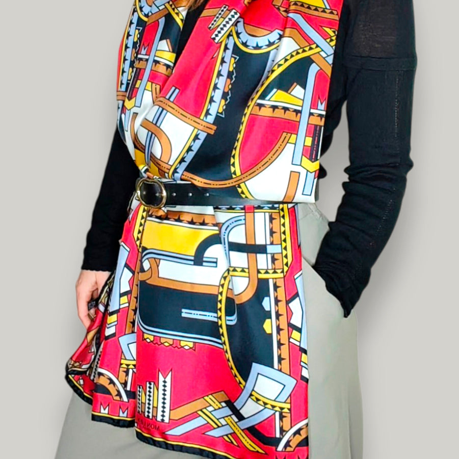 Stole in silk - I nastri danzanti - rosso e giallo oro