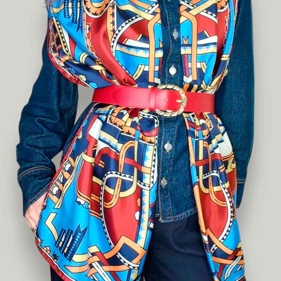 Stole in silk - I nastri danzanti - blu e terracotta