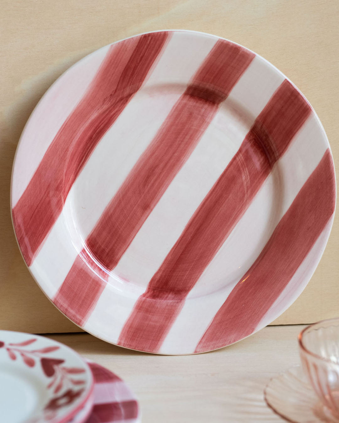 Red Stripe dinner plate