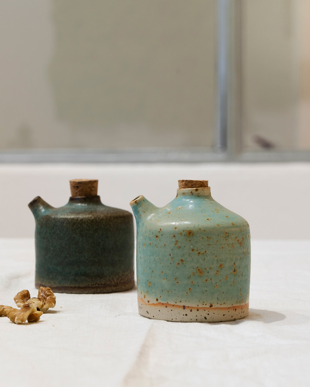 Ceramic handcrafted oil and vinegar cruets