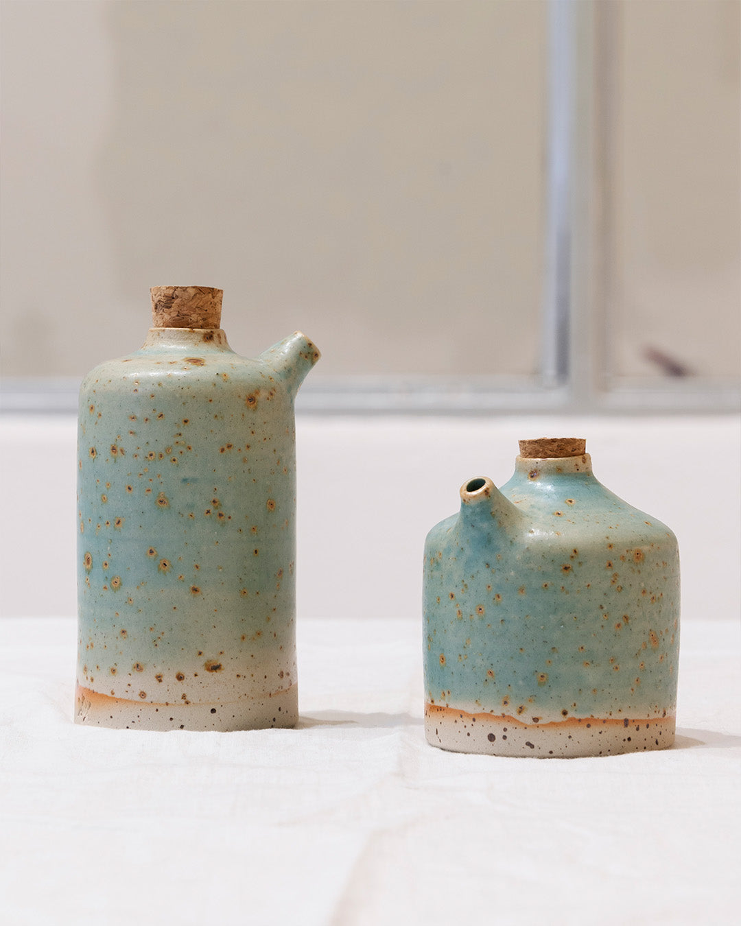 Ceramic handcrafted oil and vinegar cruets