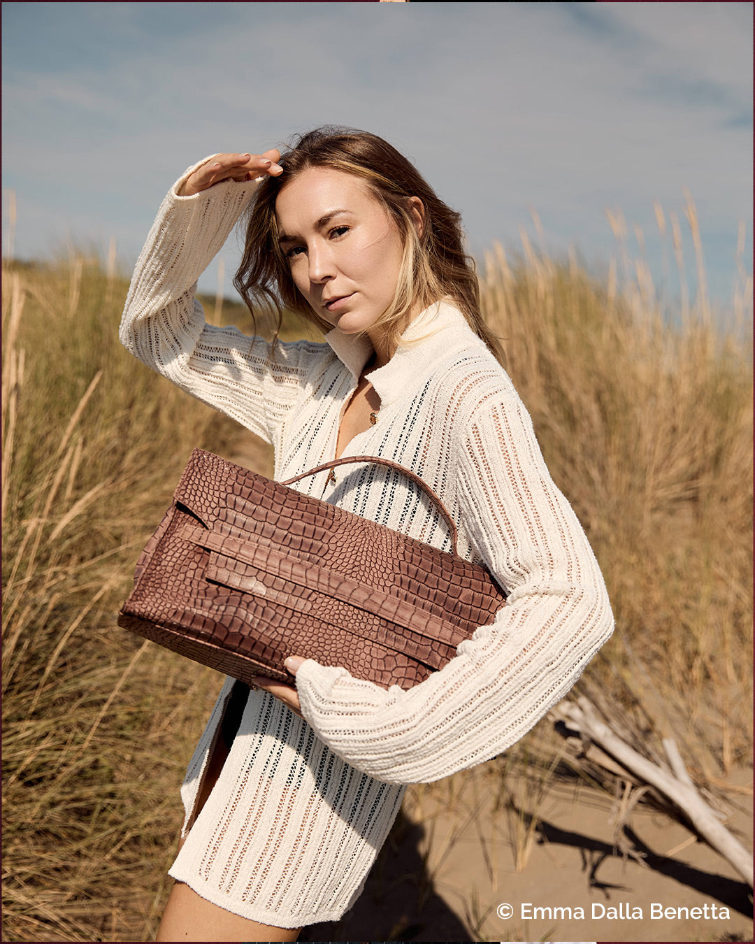 Madaline Crocodile Print Leather Bag - Habana
