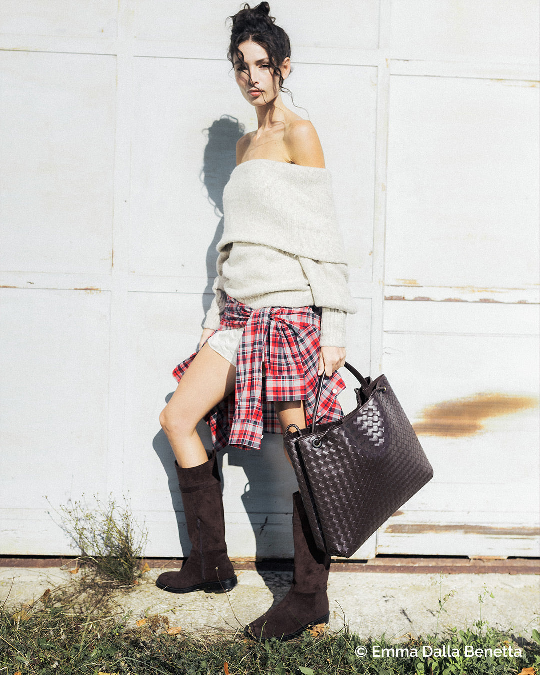 Margaux Woven Leather Bag - Brown