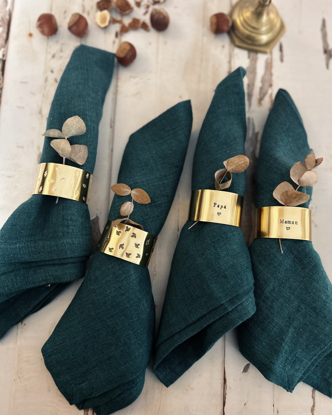 "Maman" - Engraved brass napkin ring with heart symbol