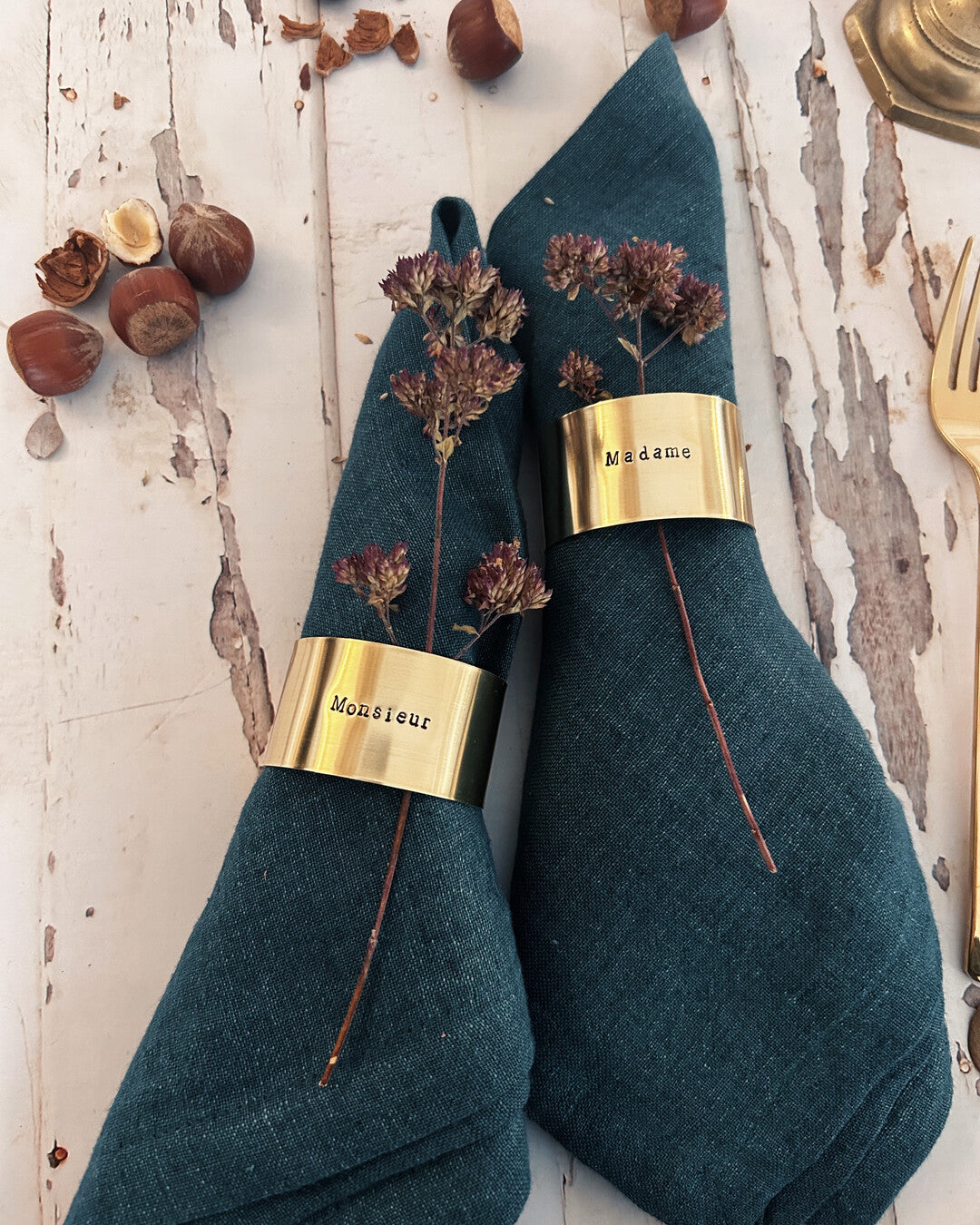 The Couple | Engraved brass napkin ring bundle