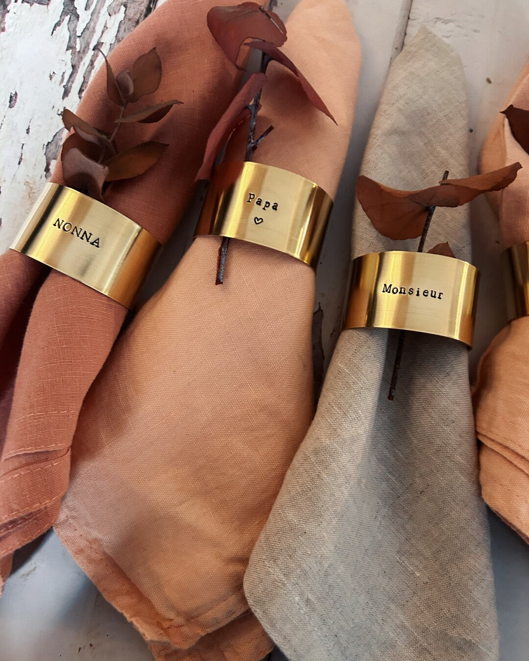 "Monsieur" - Engraved brass napkin ring