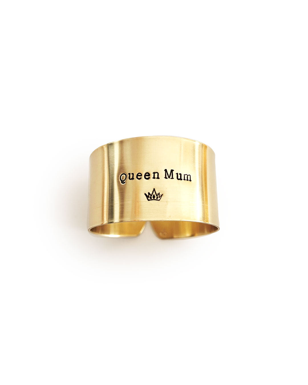 "Queen Mum" - Engraved brass napkin ring with crown symbol