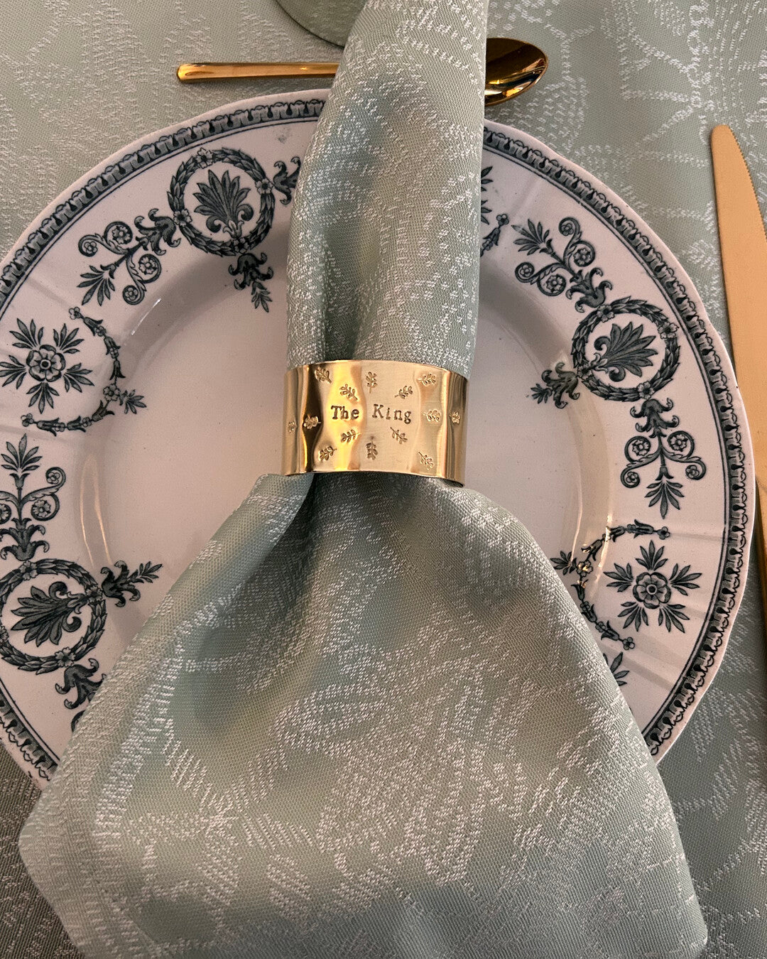 "The King" - Engraved brass napkin ring with twig symbols
