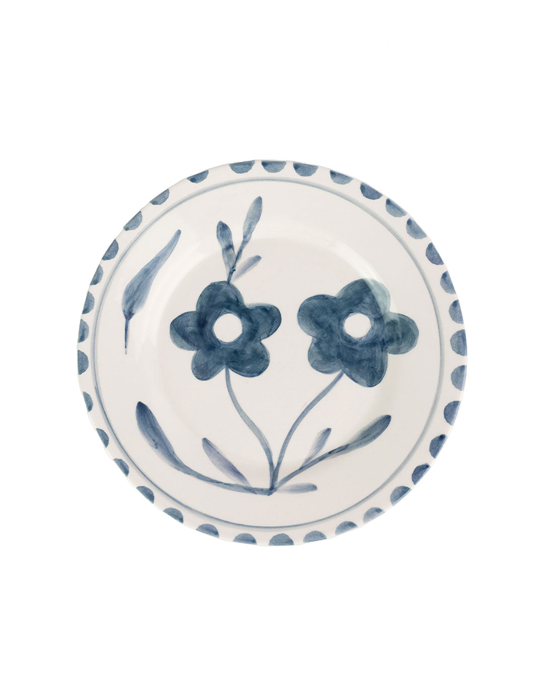 Blue flowers dessert plate ceramics hand-painted pottery Valsa Home