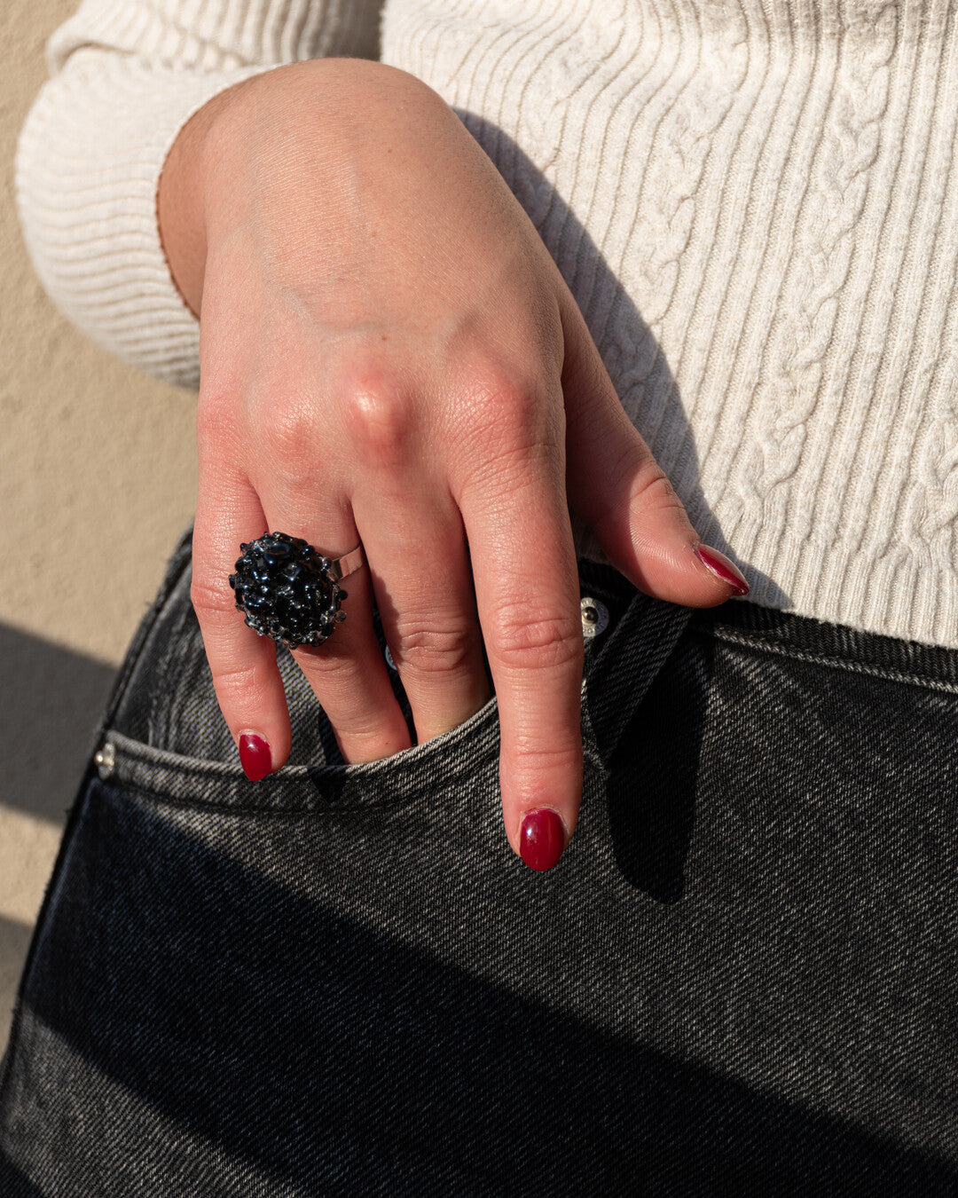 Midnight Black Jellyfish Glass Ring