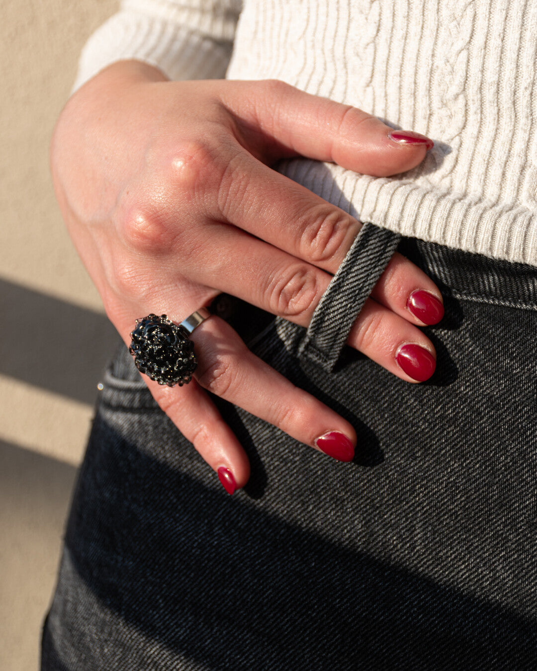 Midnight Black Jellyfish Glass Ring