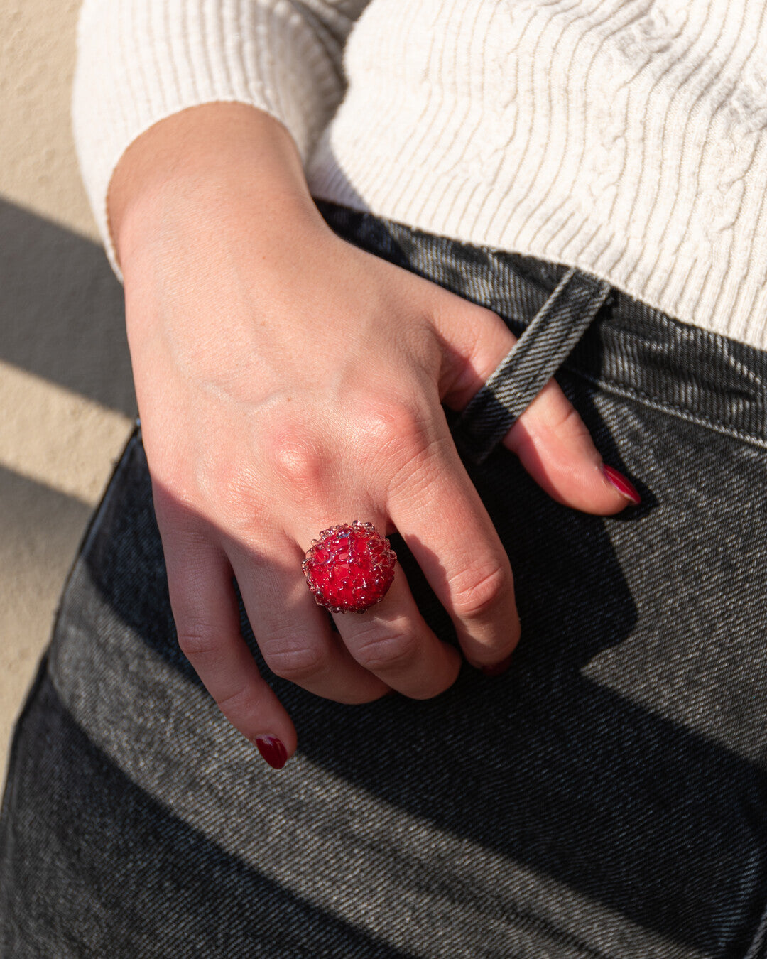 Ember Red Jellyfish Glass Ring