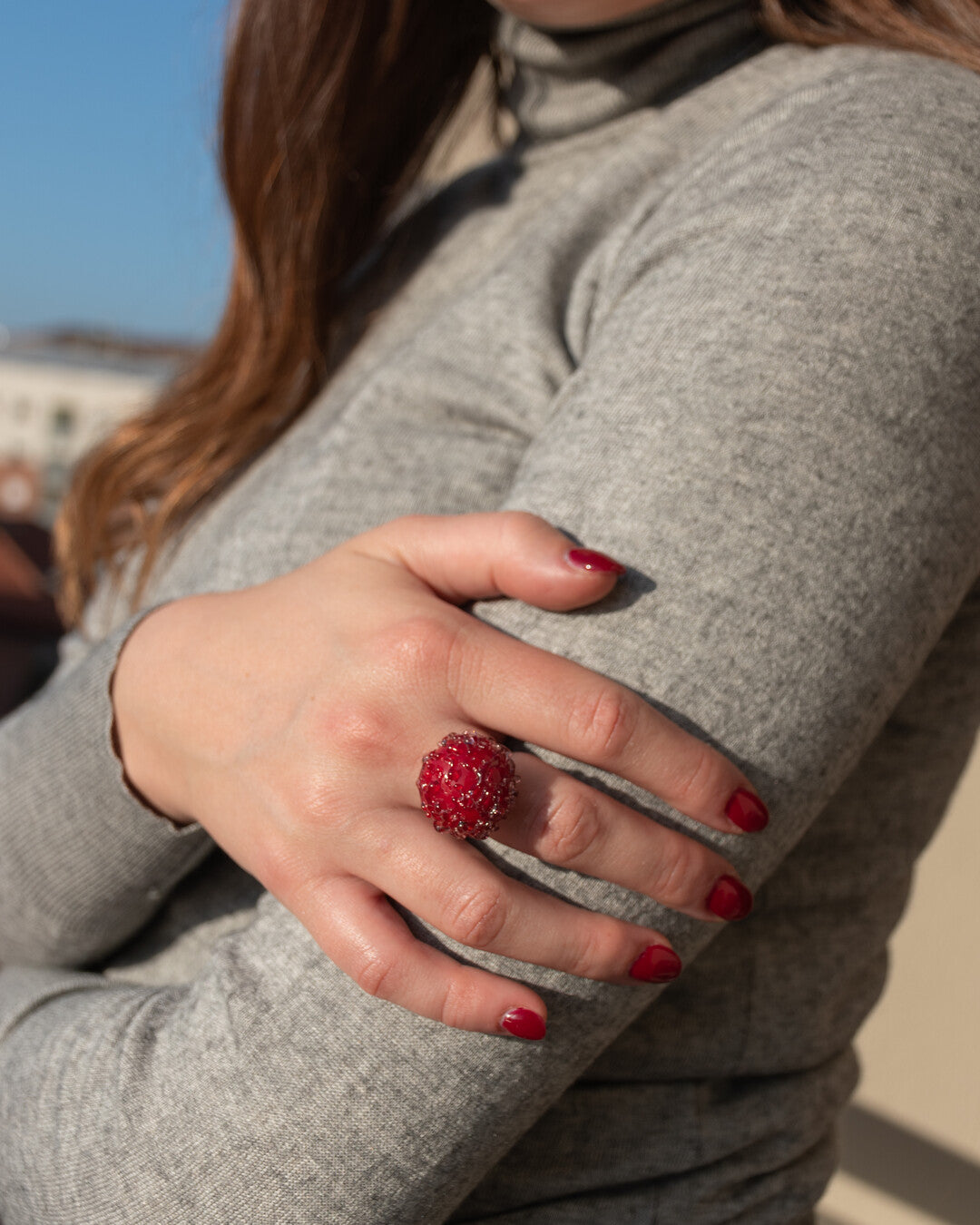 Ember Red Jellyfish Glass Ring