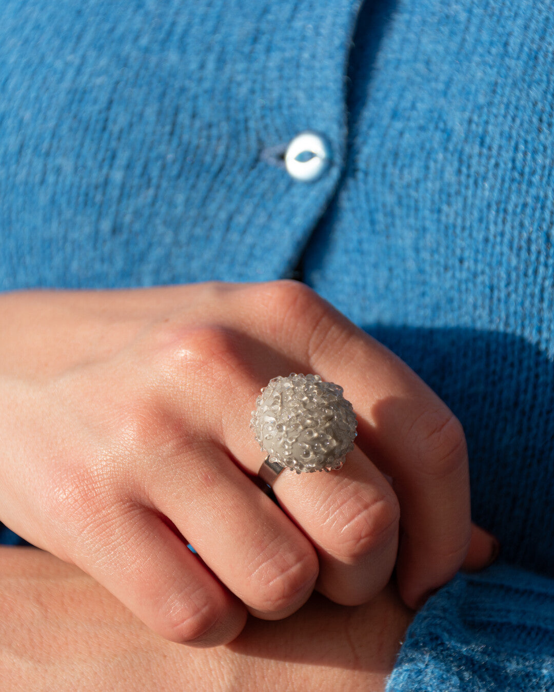 Crystal Gray Jellyfish Glass Ring