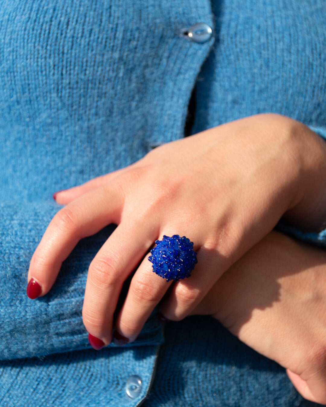 Ocean Blue Jellyfish Glass Ring