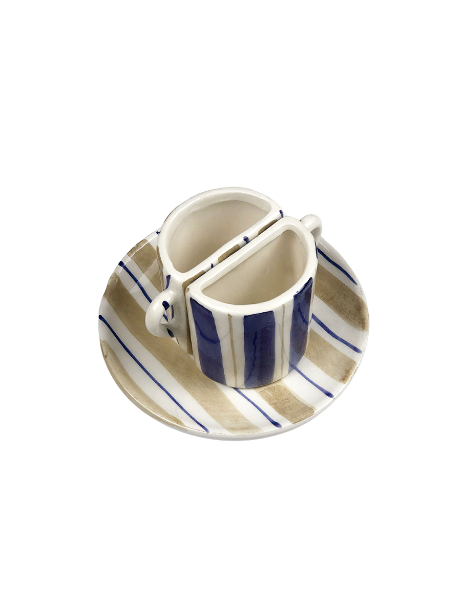 Tete a tete Coffee Cup Set Striped - Beige and Blue
