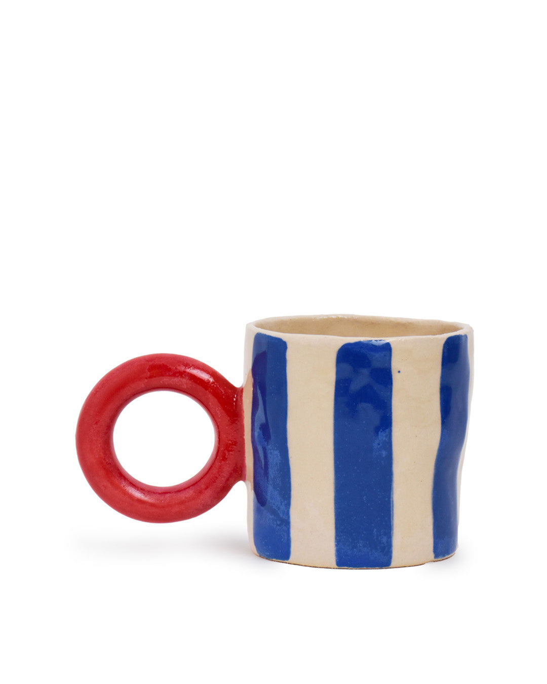 Circle cup - blue stripes with red handle