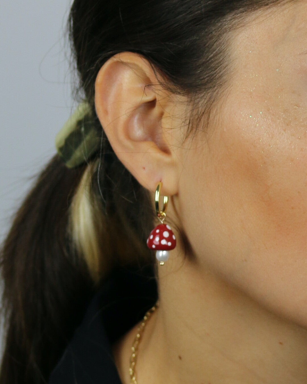 Red Mushroom Hoop Earrings