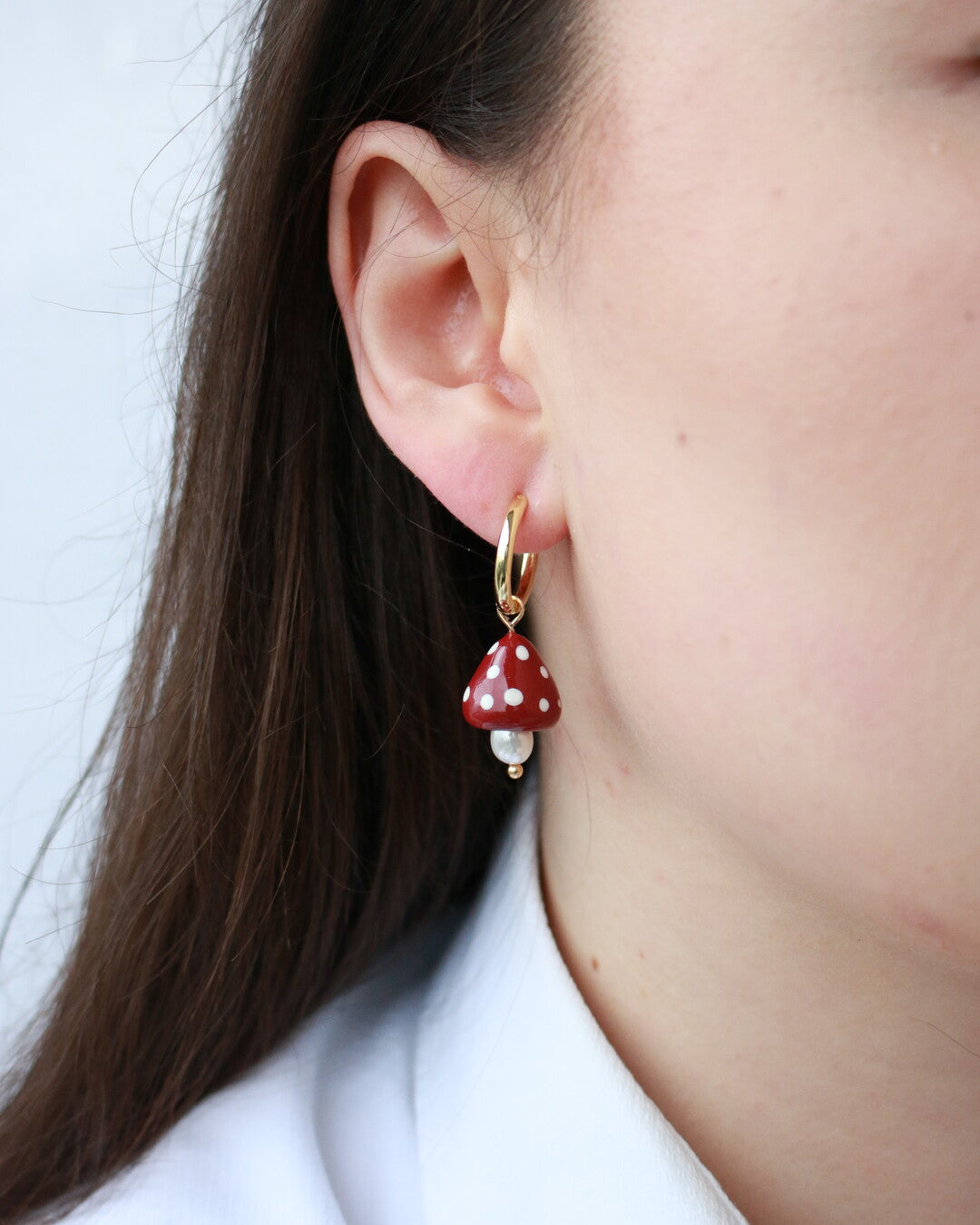Red Mushroom Hoop Earrings