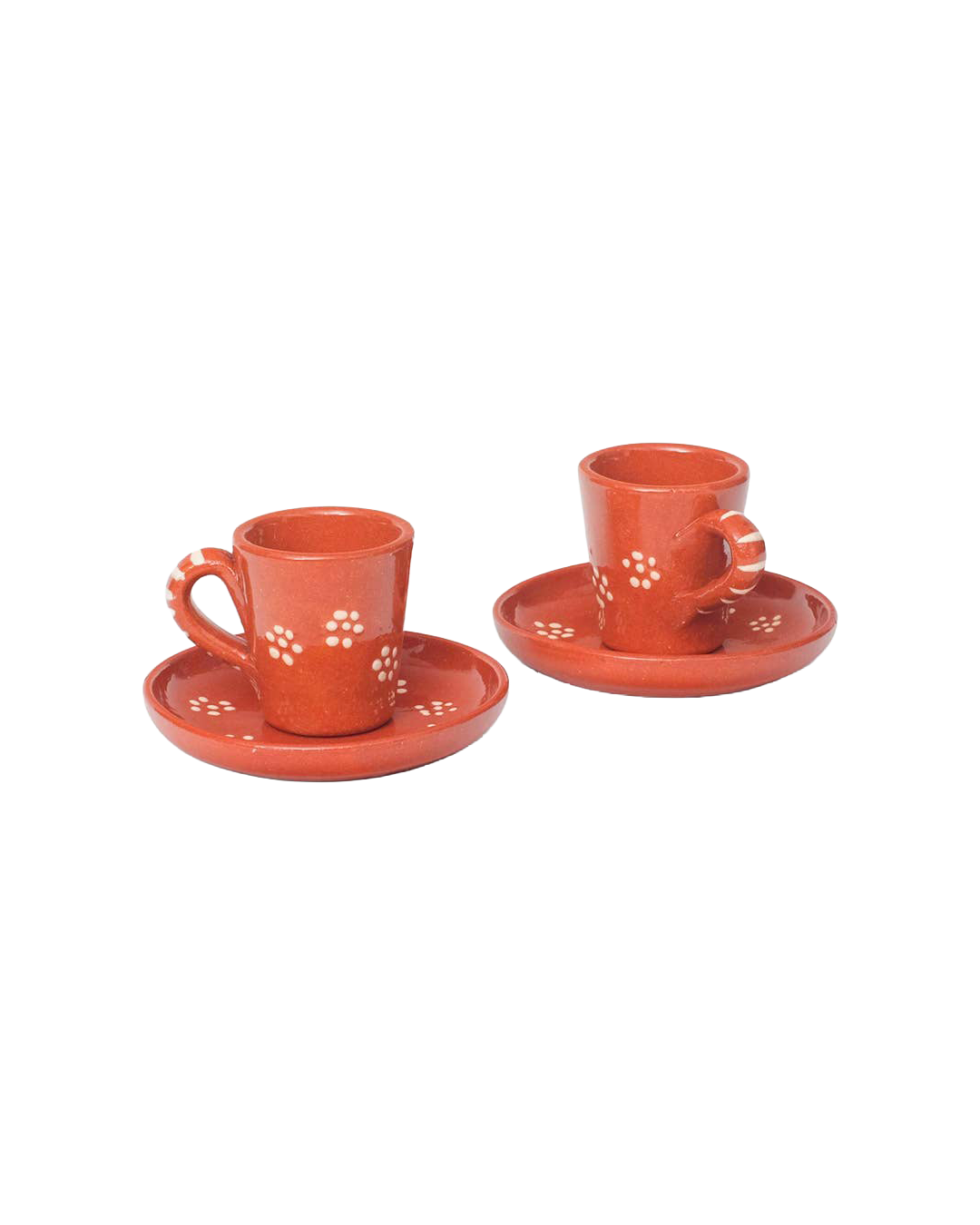 Hand-painted clay coffee cups with saucers (set of 2)
