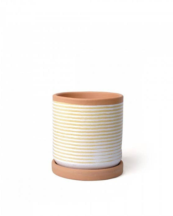 Striped clay pot with saucer – Small