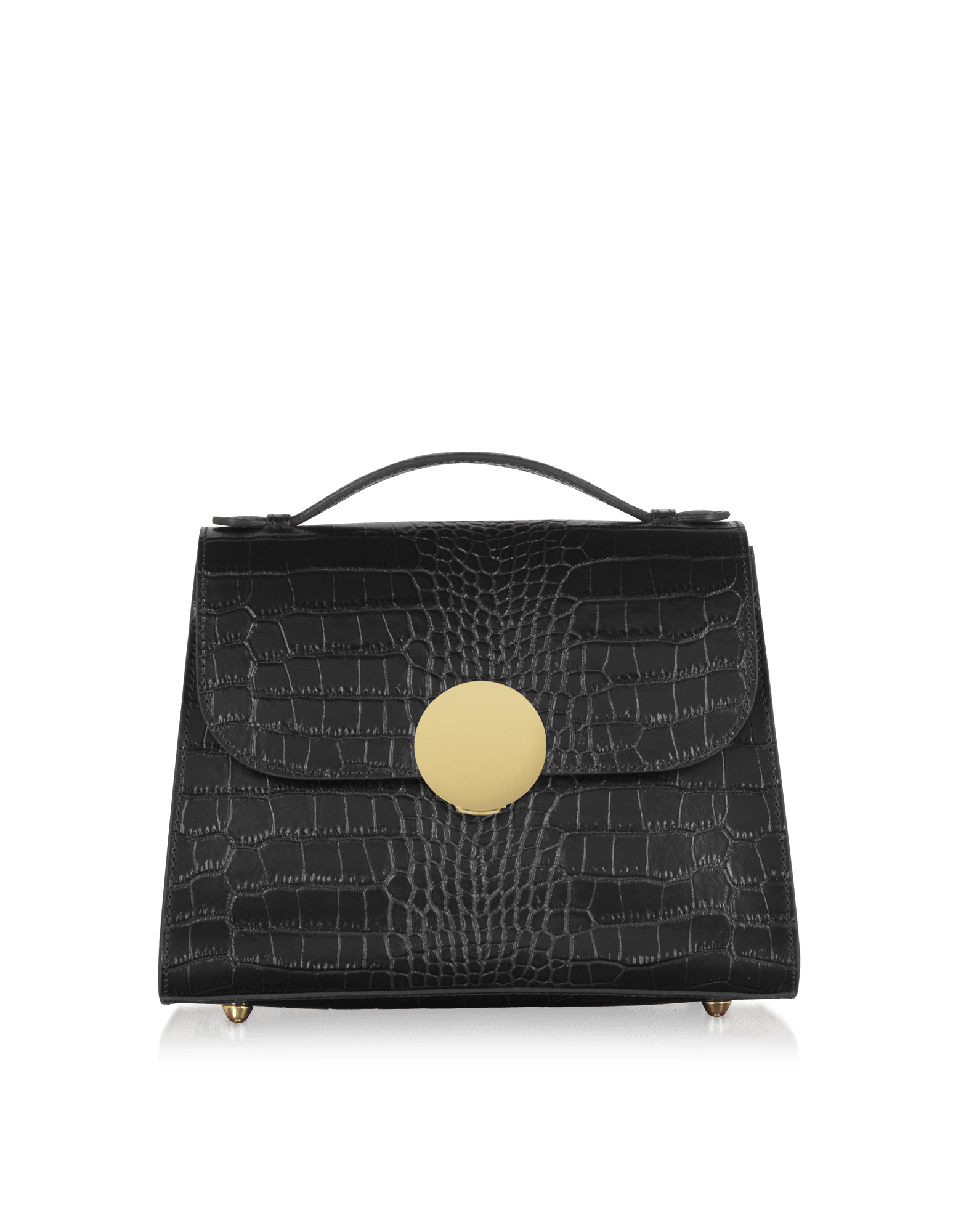 Bombo Croco Embossed Leather Top-Handle Satchel Bag w/Strap
