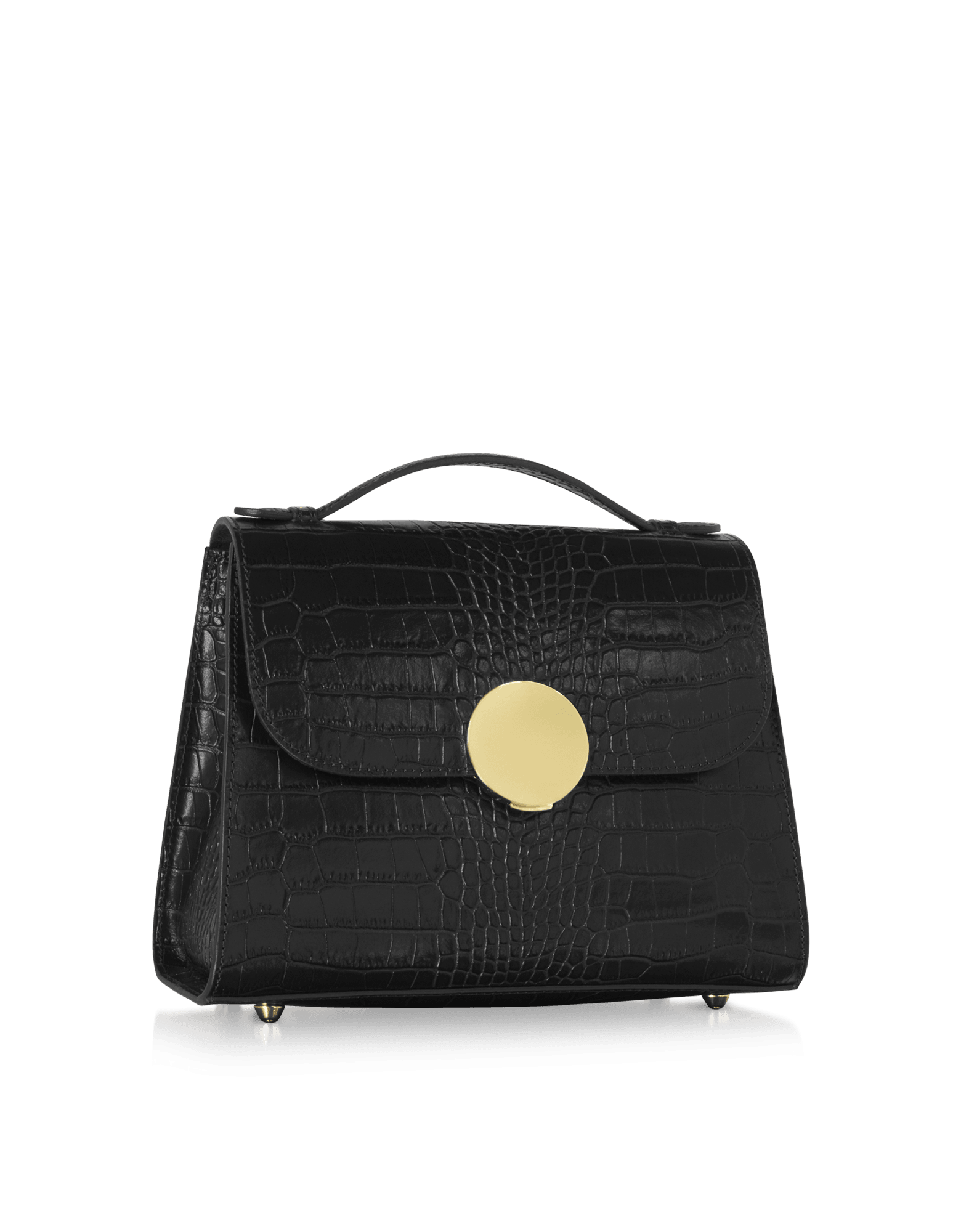 Bombo Croco Embossed Leather Top-Handle Satchel Bag w/Strap