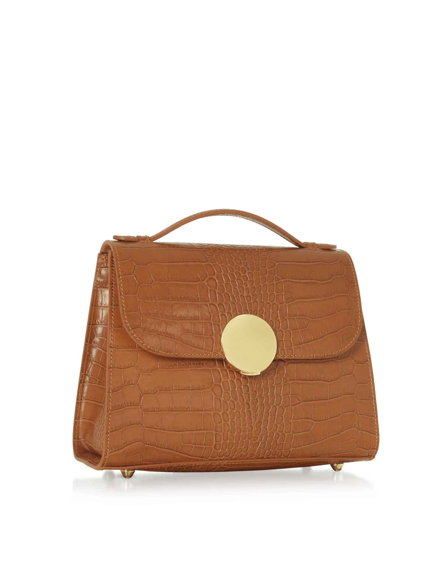 Bombo Croco Embossed Leather Top-Handle Satchel Bag w/Strap