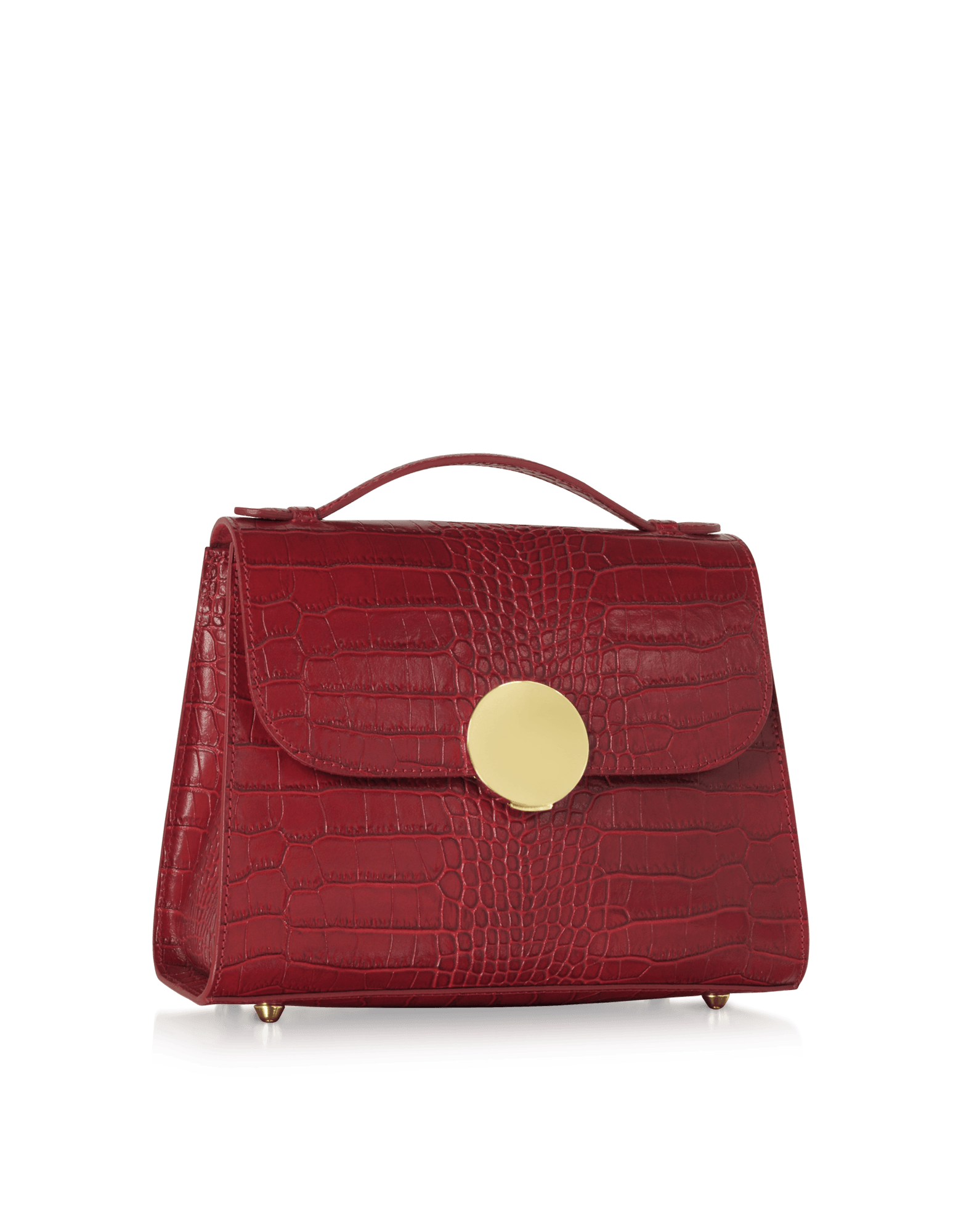 Bombo Croco Embossed Leather Top-Handle Satchel Bag w/Strap