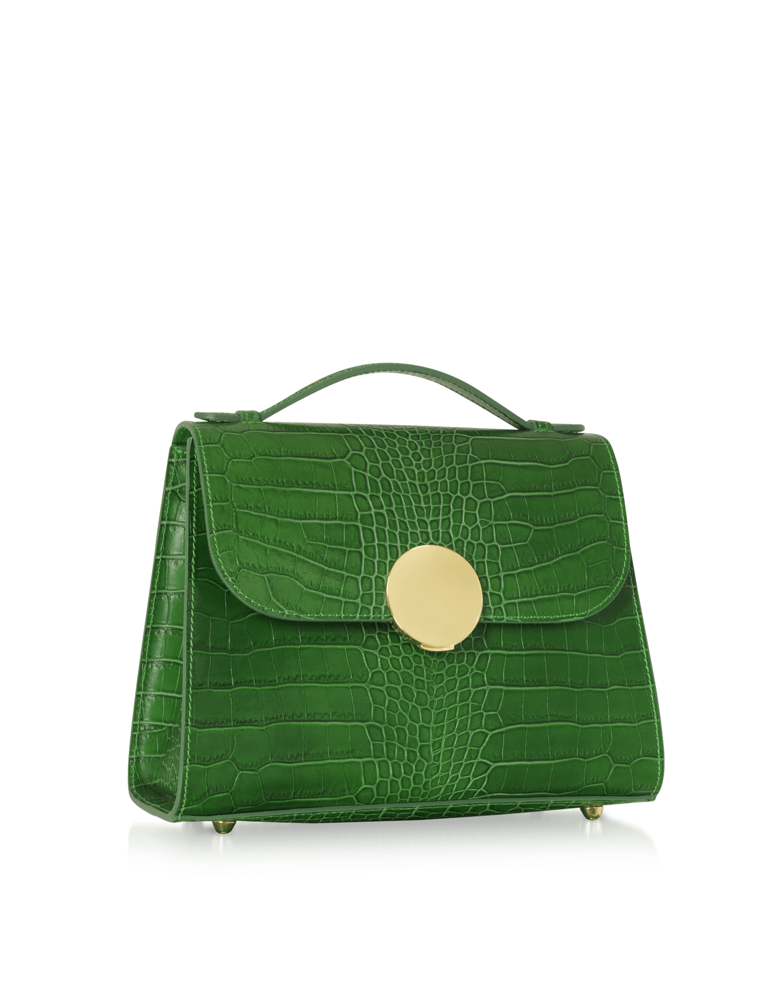 Bombo Croco Embossed Leather Top-Handle Satchel Bag w/Strap