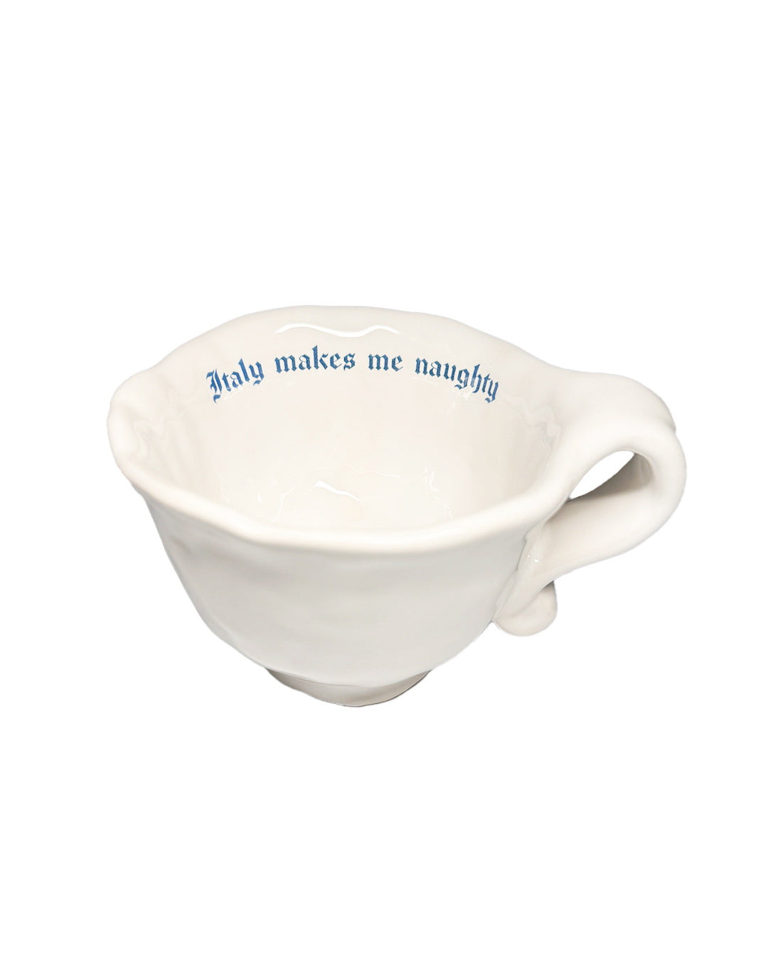 Handmade cappuccino cup with gothic text - Sassy - Incartato Ceramics