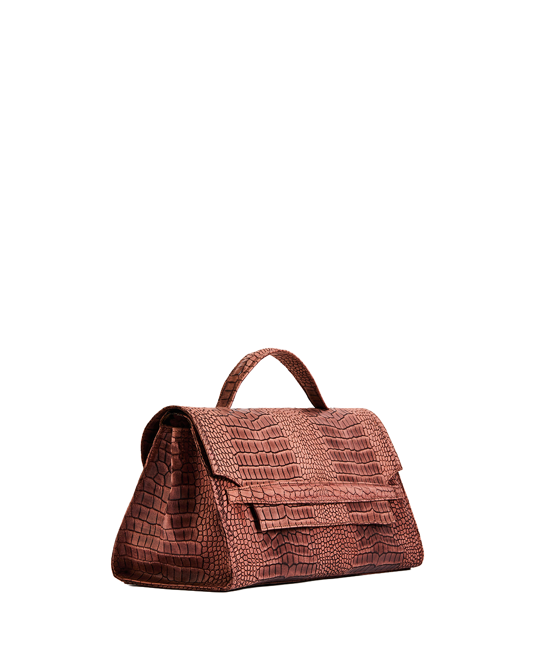 Madaline Crocodile Print Leather Bag - Habana