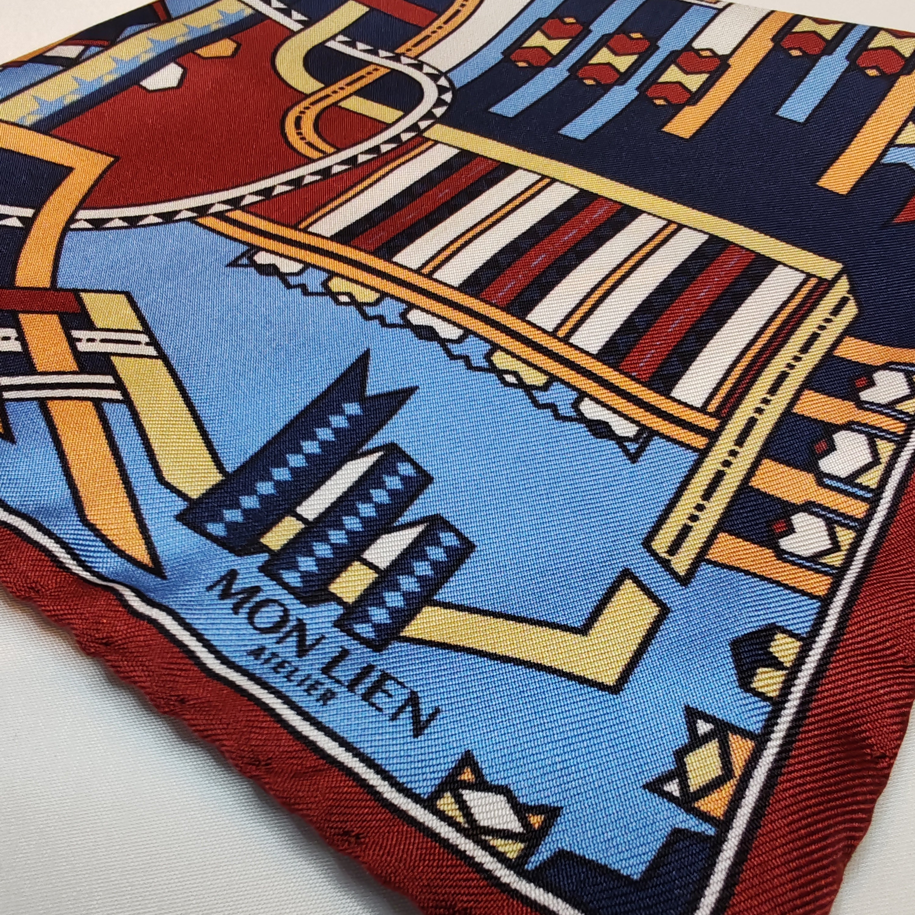 Pocket square in silk - I nastri danzanti - blu e terracotta