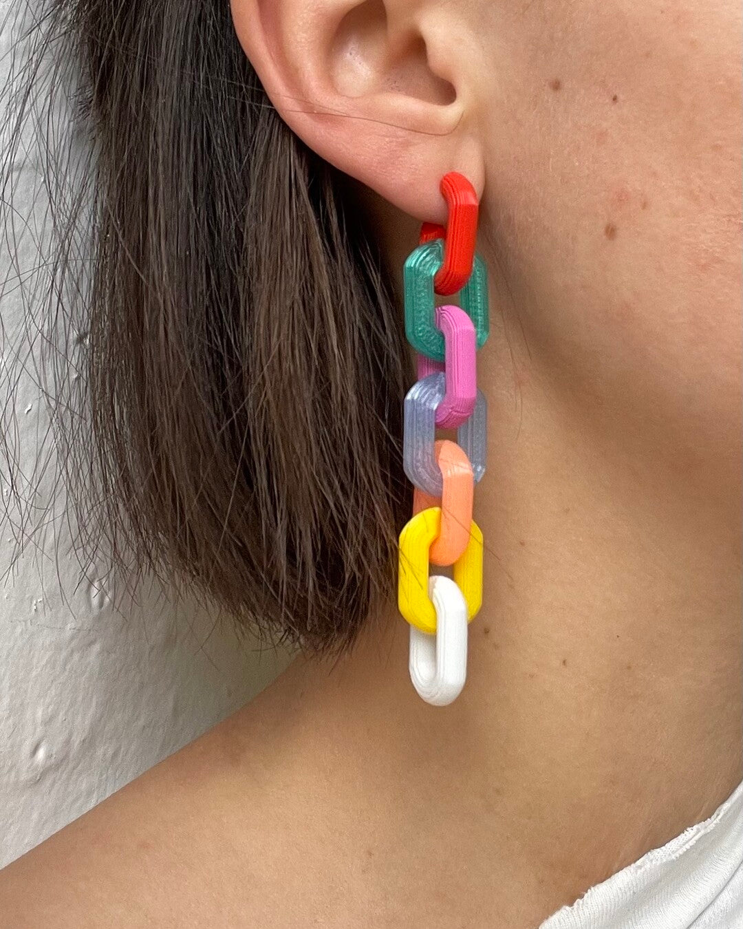 Handmade bio plastic colorful chain earrings - Rahrah