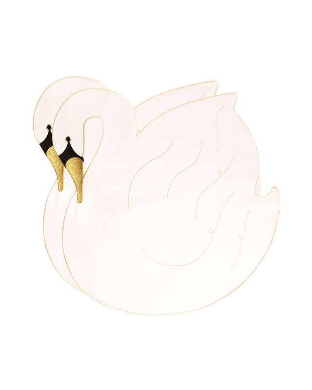 OCTAEVO Swan Placemats (Set of 2) feature white swans with golden beaks—ideal for unique dining table decor.