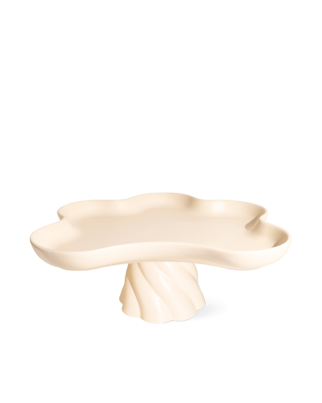 Octaevo Templo High Tray: ivory-colored cake stand with wavy top and twisted pedestal, a striking centerpiece.
