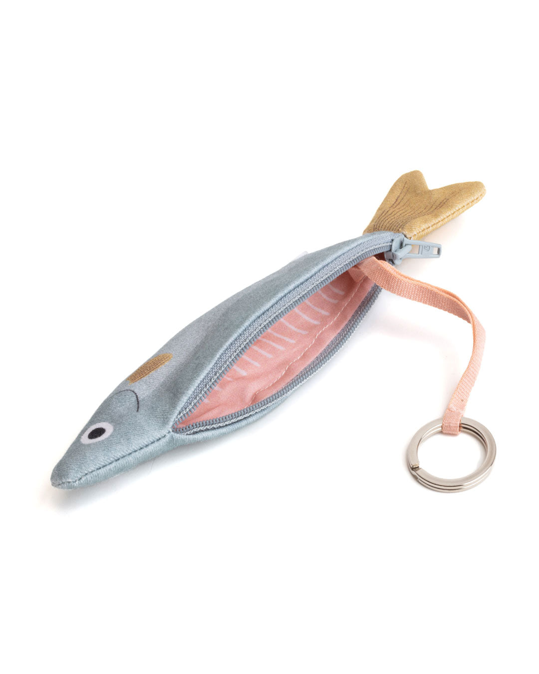 Blue anchovy keychain open