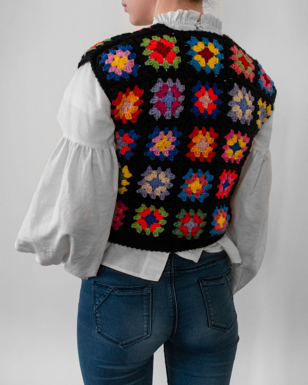 Crochet Peony Vest back